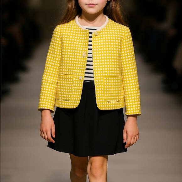 Bonpoint Yellow Polka Dot Kids Jacket French Designer - Picture 1 of 7